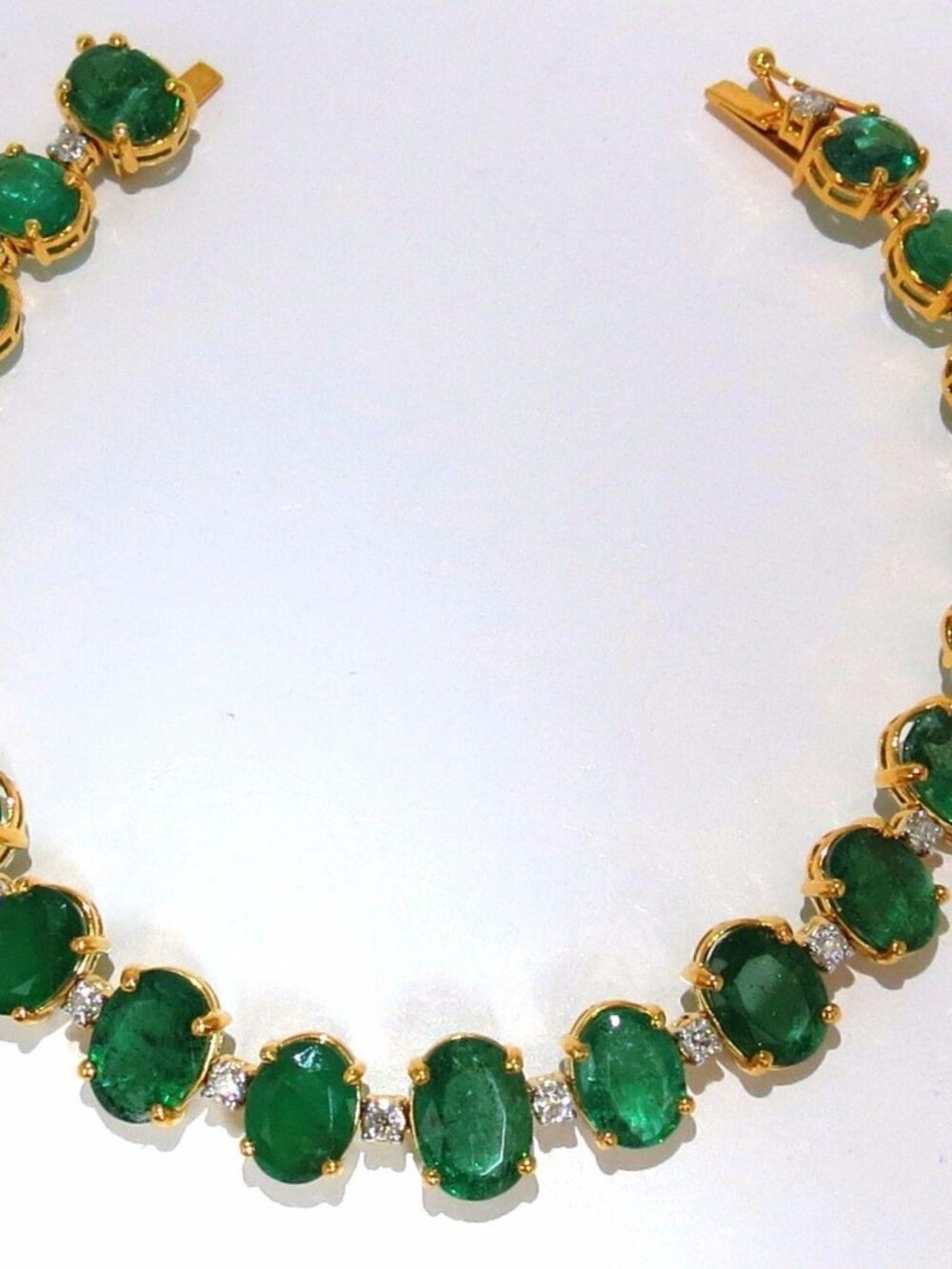 Emerald bracelet 27.42ct & .75ct diamonds classic tennis 14kt. natural greens*